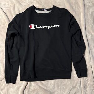 Champion Black Crewneck Sweater with Iconic Logo